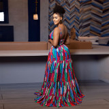 EVE Sexy Sling Backless Colorful Print Maxi Dress BY-7377