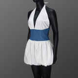 EVE Contrast Color Patchwork Halterneck Mini Dress GFRT-41863DBG
