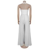 EVE Solid Color Halterneck Backless Loose Jumpsuit BY-7390