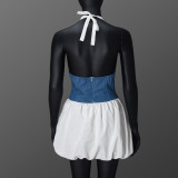 EVE Contrast Color Patchwork Halterneck Mini Dress GFRT-41863DBG
