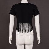EVE Letter Print Short Sleeve Tassel T Shirts GFRT-7710TG
