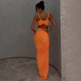 EVE Solid Color Backless Vest Long Skirt Two Piece Set GAXB-G1040ST