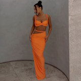 EVE Solid Color Backless Vest Long Skirt Two Piece Set GAXB-G1040ST