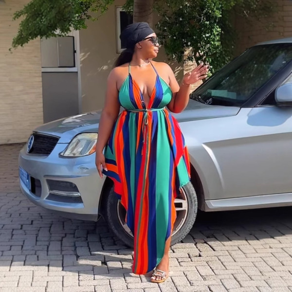 EVE Colorful Print Halterneck Split Maxi Dress NY-11086