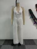 EVE Plus Size Halterneck V Neck Backless Wide Leg Jumpsuit NY-11075