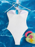 EVE Solid Color Backless Halterneck One Piece Swimsuit CASF-6760