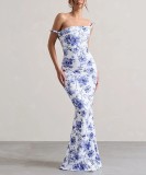 EVE Plus Size Print Sexy Backless Slim Maxi Dress XCFF-950