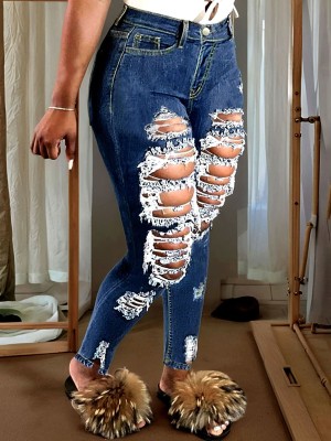 EVE Fashion Denim Holes Pencil Jeans GXJF-6904