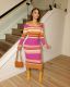 EVE Long Sleeve Stripe Color Block Print Maxi Dress SHMF-0013