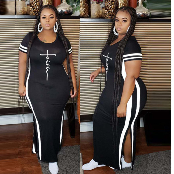 EVE Plus Size Letter Print Short Sleeve Two Piece Pants Set GSRX-5680