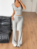EVE Solid Color Short Sleeve Two Piece Pants Set GZYU-K2519001