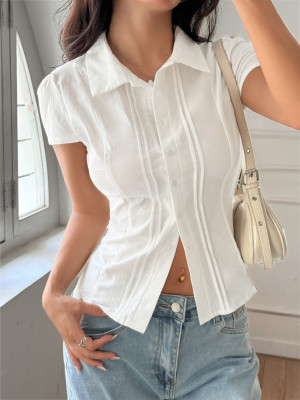 EVESolid Color Short Sleeve Blouses GZYU-K2522251