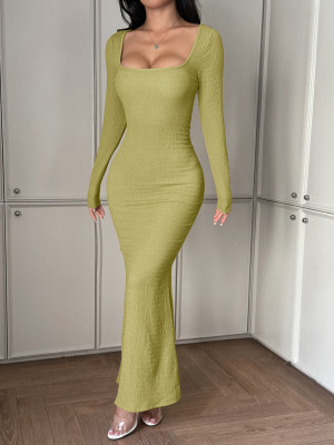 EVE Solid Square Neck Long Sleeve Midi Dress GZYU-D2343034