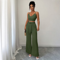 EVE Solid Color Sling Vest Wide Leg Pants 2 Piece Set GZEY-ZK2419088