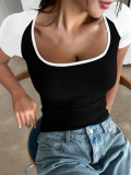 EVE U Neck Solid Color Knits T Shirt GZYU-K2514005