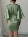 EVE Deep V Neck Corseted Wide Sleeve Midi Dress GZEY-D2343183