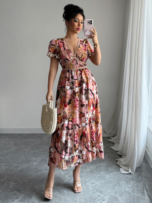 EVE Short Sleeve Print Lace Lace Midi Dress GZEY-D2343140