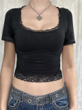 EVE Lace U Neck Solid Color T Shirts GZYU-K2512022