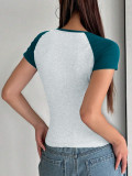 EVE U Neck Solid Color Knits T Shirt GZYU-K2514005