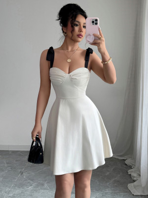 EVE Solid Color Sling Big Swing Midi Dress GZEY-K2523355