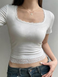 EVE Lace U Neck Solid Color T Shirts GZYU-K2512022