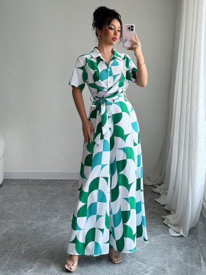 EVE Short Sleeve Lapel Print Wide Leg Jumspuit GZEY-ZK2426004