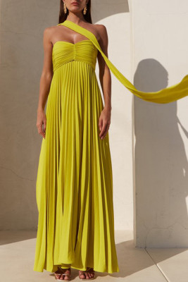 EVE Solid Color Pleated Tube Top Maxi Dress GSNU-8060