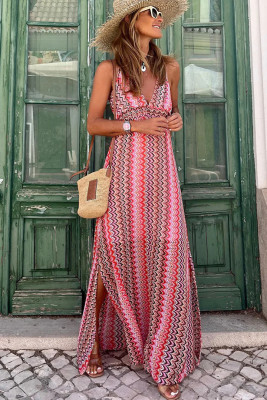 EVE Bohemian Print V-Neck Split Maxi Dress GSNU-8018