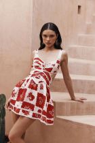 EVE Sexy Print Sleeveless Lace Mini Dress GSNU-8050