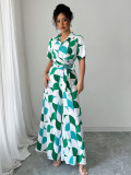 EVE Short Sleeve Lapel Print Wide Leg Jumspuit GZEY-ZK2426004