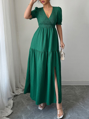 EVE Solid Color V Neck Split Maxi Dress GZEY-D2343180