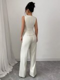 EVE Solid Color V Neck Vest Loose Pants Suit LSD-2487