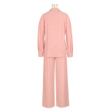 EVE Solid Color Long Sleeve Pleated Two Piece Pants Set ASL-6793
