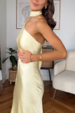 EVE Slash Shoulder Tie Up Solid Color Maxi Dress GSNU-8148