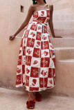 EVE Fashion Suspenders Printed Lace Splicing Maxi Dress  GSNU-8052