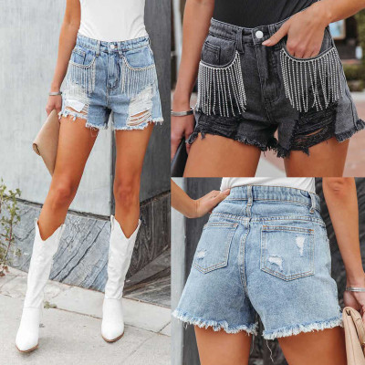 EVE Casual Chain Tassel Holes Denim Shorts GSNU-6004