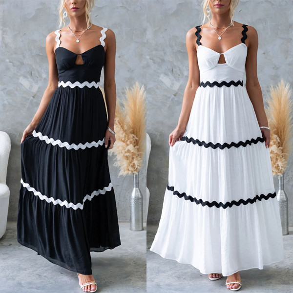 EVE Solid Color Lace Patchwork Sling Maxi Dress GSNU-8073