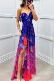EVE Wrap Chest Print Mesh Split Maxi Dress GSNU-8065