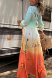 EVE Gradient Color Long Sleeve V-Neck Maxi Dress GSNU-8077