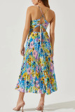 EVE Print Pleated V Neck Sling Maxi Dress GSNU-8087