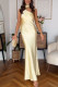 EVE Slash Shoulder Tie Up Solid Color Maxi Dress GSNU-8148