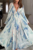 EVE Printed Chiffon Pleated Maxi  Dress GSNU-8042