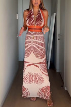 EVE Print Tie Up Backless Split Maxi Dress GSNU-8136