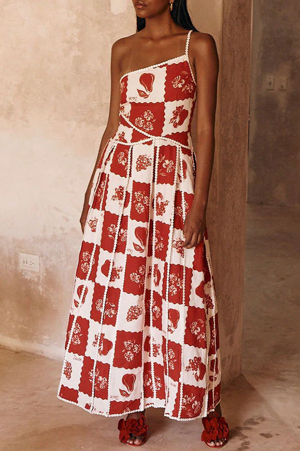 EVE Fashion Suspenders Printed Lace Splicing Maxi Dress  GSNU-8052