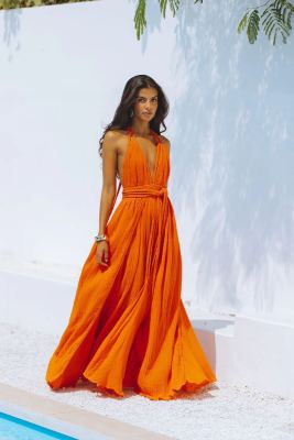 EVE Solid Color Backless Tie Up Maxi Dress GSNU-8046