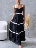 EVE Solid Color Lace Patchwork Sling Maxi Dress GSNU-8073