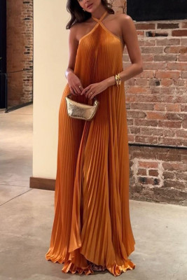 EVE Sexy Halterneck Backless Pleated Maxi Dress GSNU-8080