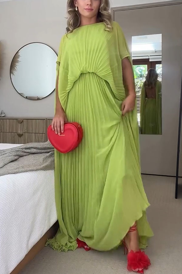 EVE Solid Color Press Pleated Loose Maxi Dress GSNU-8157