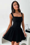 EVE Solid Color Halter Sexy Corset Mini Dress GSNU-8029