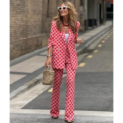 EVE Printed Blazer Long Sleeve Cardigan Trouser Set GSNU-3043